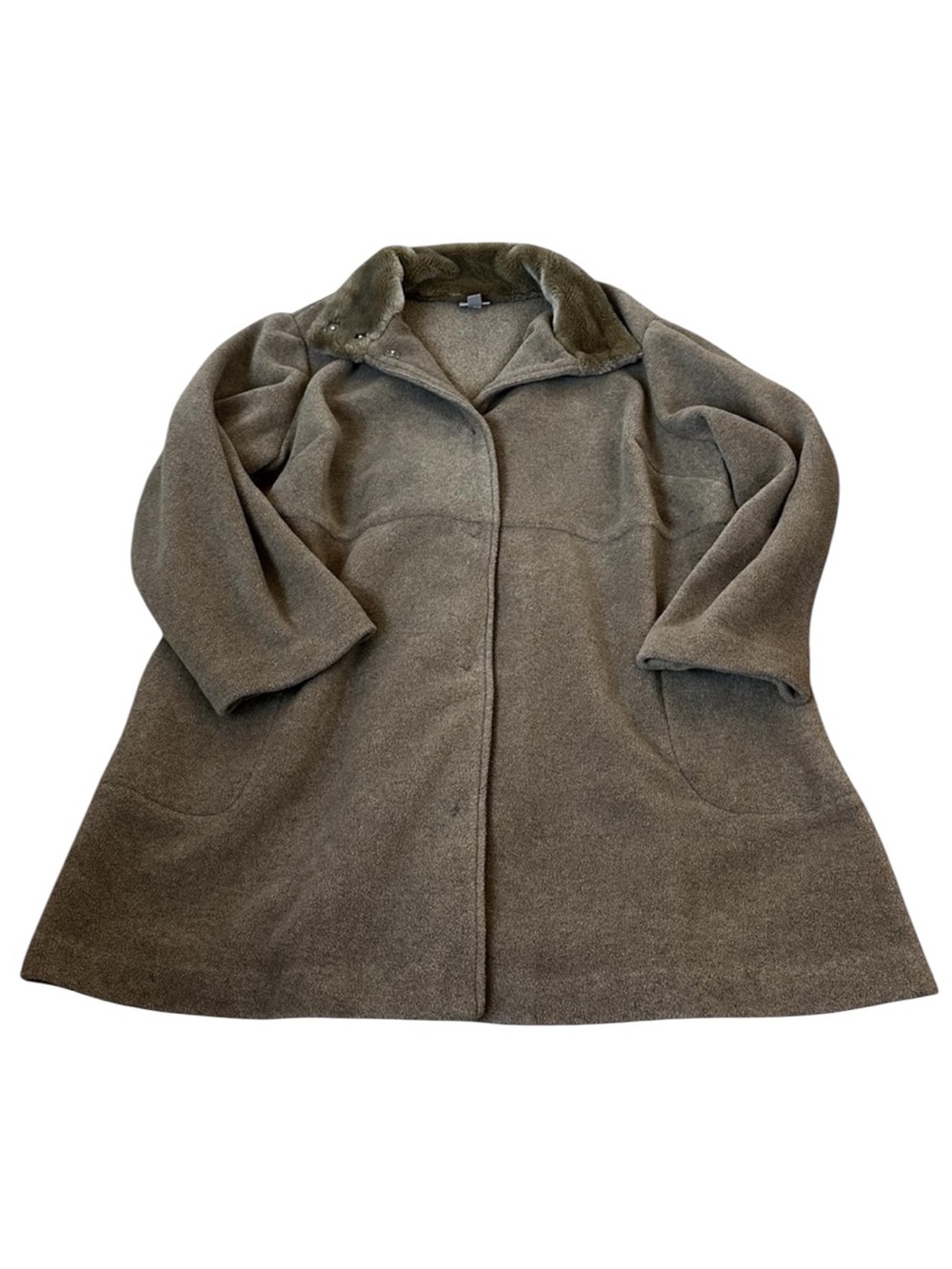 J Jill Fleece Pea Coat Jacket Faux Fur Collar Pockets Classic Winter Capsule